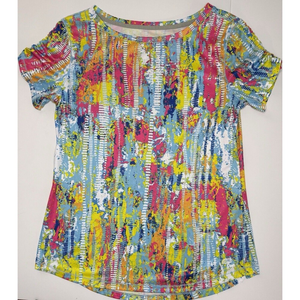 Reel Legends Reel-Tec Multicolor Print Women's Top Tshirt Size S Bunch Sleeve